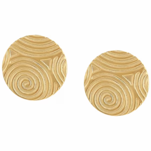 Aretes Redondos Texturizados con Relieve Espiral – Laminado en Oro 18K, 22×22 mm